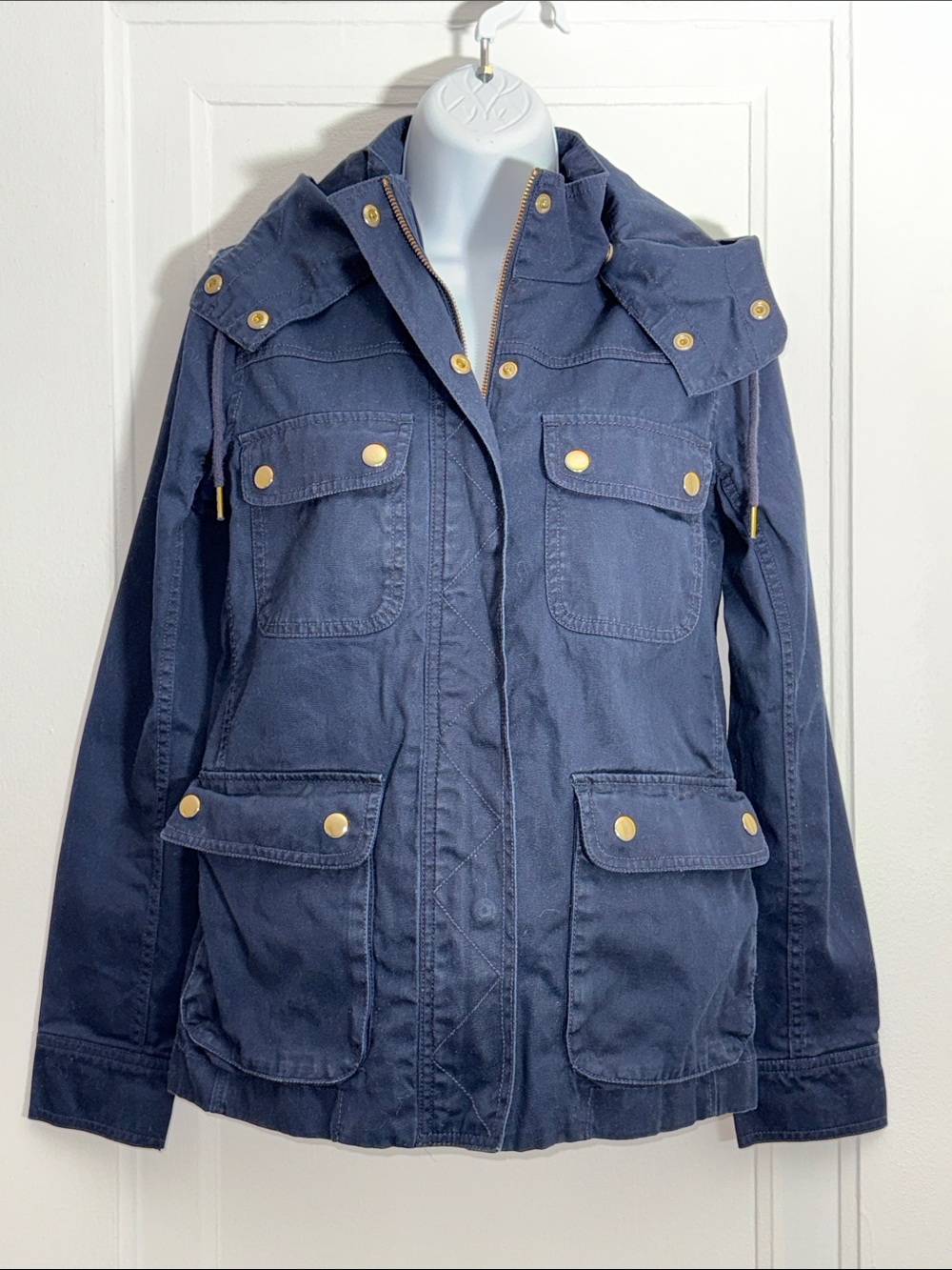 J. Crew Navy Utility Jacket with removable hood size XS